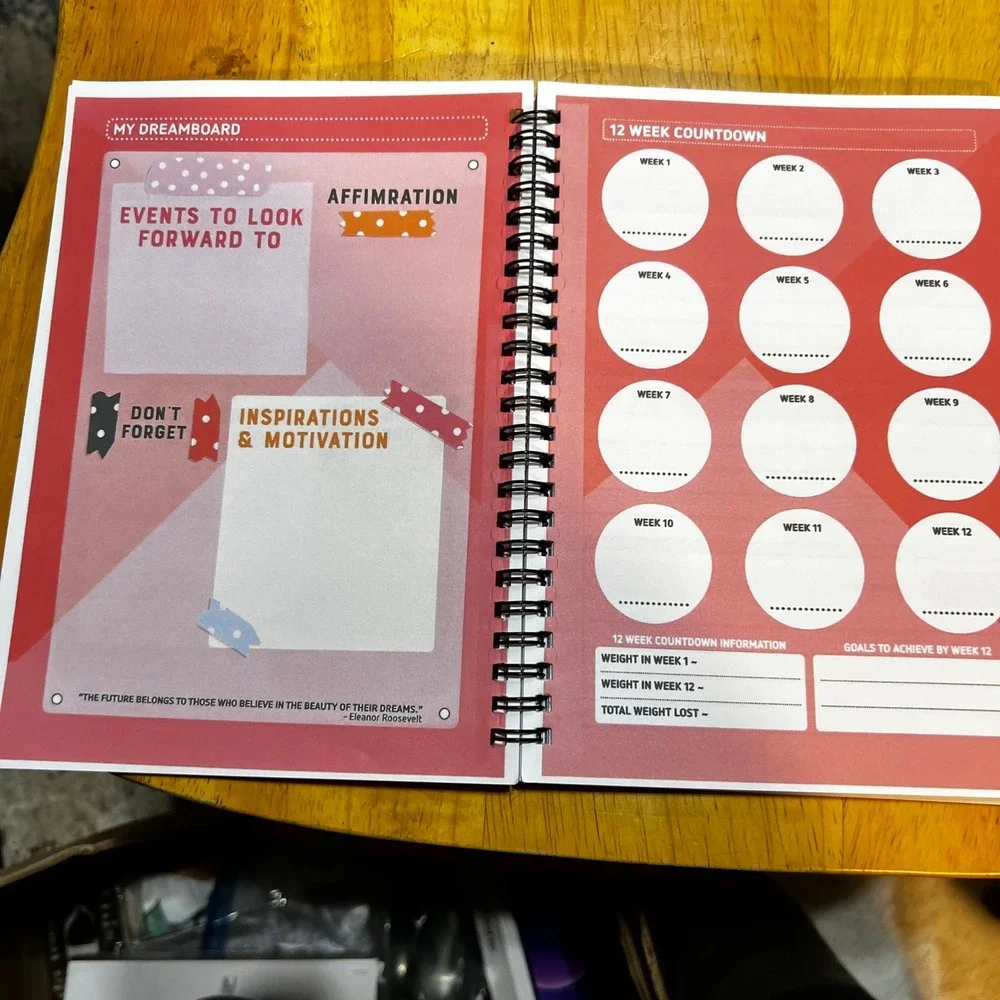 Weight Loss Journal for Women Pink Motivational 12 Week Tracker